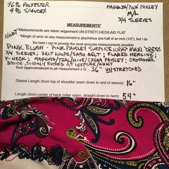 PINK BLUSH Surplice Faux Wrap MAXI DRESS, Pink Paisley, NWOT, Size M/L - Picture 8 of 8
